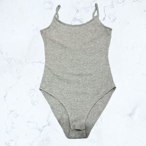 American Eagle Soft & Sexy Grey Ribbed Spaghetti Strap Bodysuit
